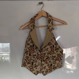 Fashion Nova Beige Floral Vest Halter Top